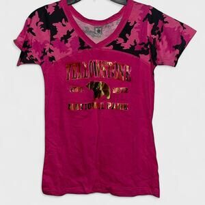Exist Miami Pink Camo V-Neck ‘Yellowstone’ Graphic T-Shirt - Size L